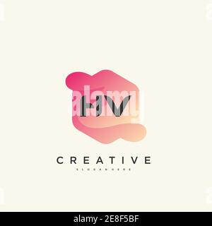 HV Initial Letter logo Icon design elementi modello con WAVE colorato Illustrazione Vettoriale