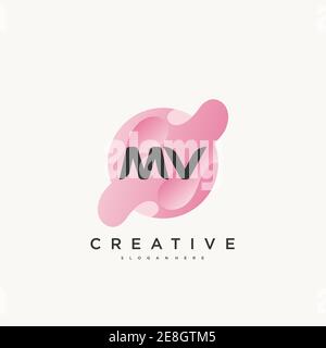 MV Initial Letter icona logo colorato modello di progettazione elementi vettoriali arte Illustrazione Vettoriale