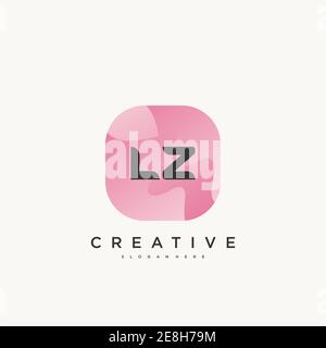 LZ elementi del modello di disegno con icona del logo Letter iniziale con Wave colorato Illustrazione Vettoriale