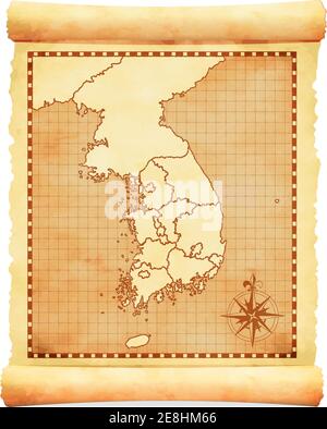 Illustrazione vettoriale della vecchia mappa vintage della corea del Sud Illustrazione Vettoriale