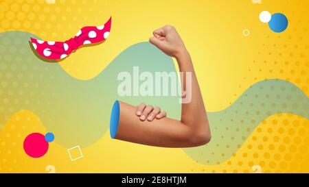 Collage concettuale di arte contemporanea. Rappresentazione iconica della forza femminile. Foto Stock