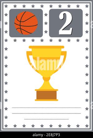 Certificato di basket moderno con posto per i vostri contenuti, per i bambini secondo posto . Illustrazione Vettoriale