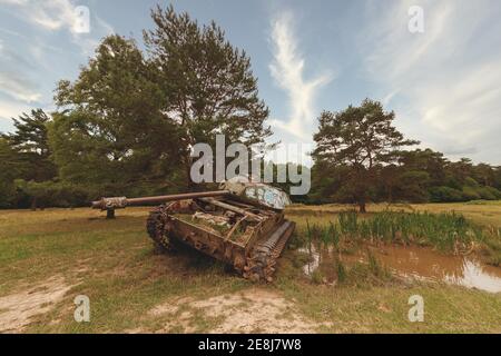 Luogo perduto, vecchia cisterna arrugginita, Stolberg, Nord Reno-Westfalia, Germania Foto Stock