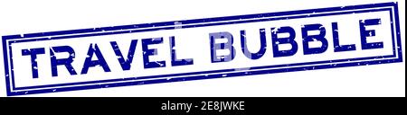 Grunge blu bolla parola quadrata guarnizione gomma stampigliata su sfondo bianco Illustrazione Vettoriale