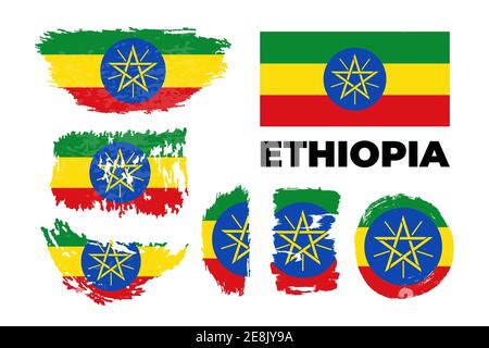 Etiopia. Bandiera nazionale. Icona. Simbolo. Illustrazione vettoriale su sfondo bianco. Illustrazione Vettoriale