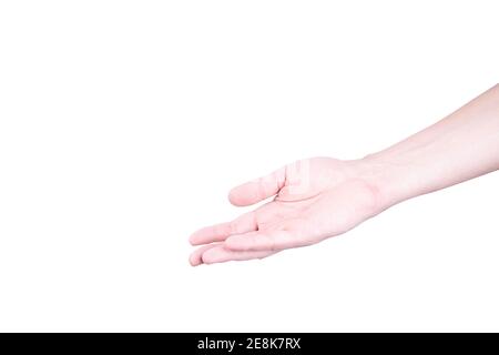 palma caucasica aperta isolata su sfondo bianco. concetto di gesturing Foto Stock
