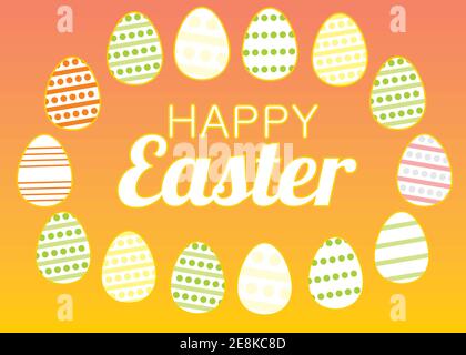 Felice sfondo arancione di Pasqua con uova ornate intorno. Biglietto di auguri di Pasqua Illustrazione Vettoriale