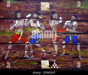 Arte, pittura a olio, Muaythai, boxe tailandese, dalla Thailandia Foto Stock