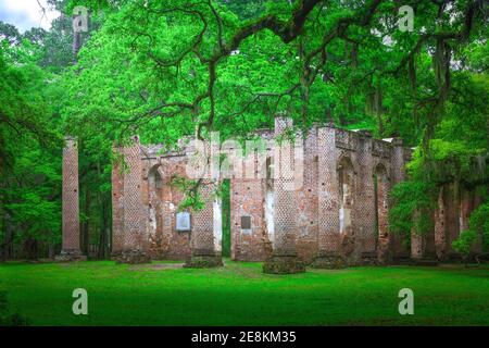 Le rovine della storica Old Sheldon Church a Yemassee, Carolina del Sud. Foto Stock