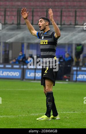 Milano, Italia. 30 gennaio 2021. Achraf Hakimi (2) di Inter Milan ha visto nella serie UNA partita tra Inter Milan e Benevento a Giuseppe Meazza di Milano. (Foto: Gonzales Photo - Tommaso Fimiano). Foto Stock