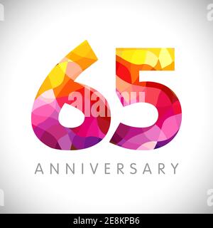 numeri del 65° anniversario. logotipo di 65 anni. Congrati luminosi. Modello di disegno web grafico astratto isolato. Creative 5, 6 cifre 3D. Fino al 65% p Illustrazione Vettoriale