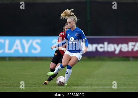 Liverpool, Regno Unito. 31 gennaio 2021. Alisha Lehmann di Everton in azione. Barclays Super League match femminile, Everton Women contro Manchester Utd Women al Walton Hall Park di Liverpool domenica 31 gennaio 2021. Questa immagine può essere utilizzata solo per scopi editoriali. Solo per uso editoriale, è richiesta una licenza per uso commerciale. Nessun uso in scommesse, giochi o un singolo club/campionato/giocatore publications.pic di Chris Stading/Andrew Orchard sports photography/Alamy Live News Credit: Andrew Orchard sports photography/Alamy Live News Foto Stock