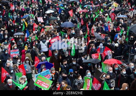 Parigi, Francia. 31 gennaio 2021. Manifestanti durante una dimostrazione contro la legge sulla bioetica e la PMA (Assisted Reproductive Technology - ART) per tutti, a Parigi, in Francia, il 31 gennaio 2021. Foto di Raphael Lafargue/ABACAPRESS.COM Credit: Abaca Press/Alamy Live News Foto Stock