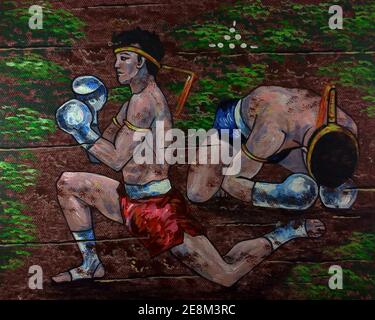 Arte, pittura a olio, Muaythai, boxe tailandese, dalla Thailandia Foto Stock