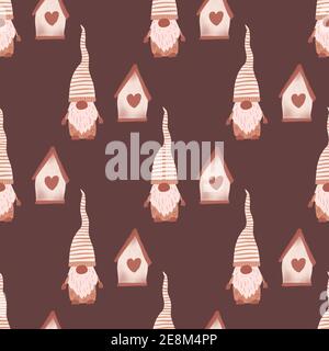 San Valentino cartoon gnome modello senza giunture - giorno di San Valentino carino Foto Stock