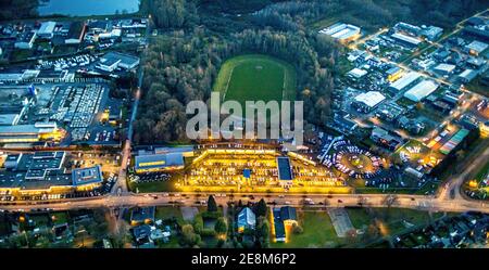 Vista aerea, Hammm car Mile, campo sportivo Hüserstraße, W. Potthoff GmbH | Volkswagen veicoli commerciali, Hammer Straße, ex Colliery Radbod, Bockum Foto Stock