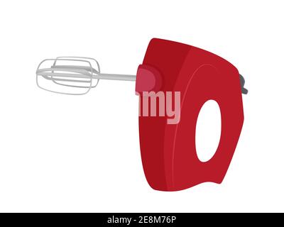 Utensile da cucina mixer rosso isolato su sfondo bianco. Illustrazione vettoriale. Illustrazione Vettoriale