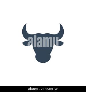 Icona testa di toro. Silhouette animale domestico isolata su sfondo bianco. Simbolo vettoriale zodiaco. Illustrazione Vettoriale