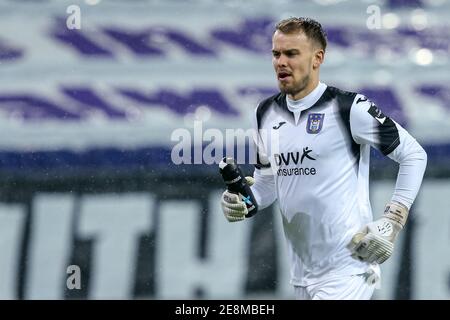 BRUXELLES, BELGIO - GENNAIO 31: Timon Wellenreuther della RSC Anderlecht prima dell'inizio della partita durante la Pro League tra la RSC Anderlecht e la KAA Foto Stock