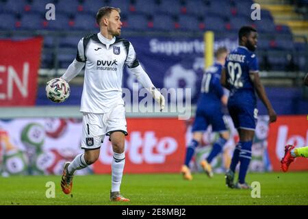 BRUXELLES, BELGIO - GENNAIO 31: Timon Wellenreuther della RSC Anderlecht durante la Pro League match tra RSC Anderlecht e KAA Gent al Lotto Park ON Foto Stock