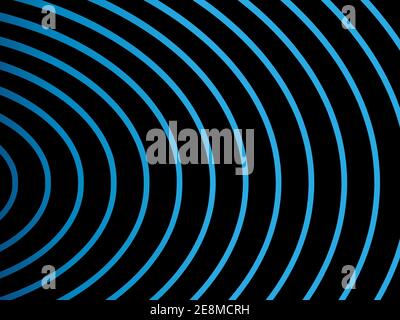 Astratto sfondo linee dell'onda blu. Illustrazione vettoriale lineare ART isolata in nero. Strisce lisce o elementi ondulati curvi. Illustrazione Vettoriale