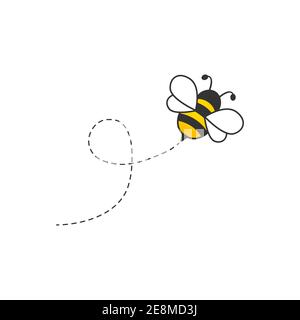 Carino ape con percorso punteggiato. Flying cartoon ape personaggio. Vettore animale insetto illustrazione isolato su bianco Illustrazione Vettoriale