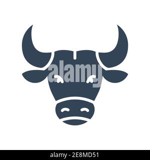 Icona testa di toro. Silhouette animale domestico isolata su sfondo bianco. Simbolo vettoriale zodiaco. Illustrazione Vettoriale