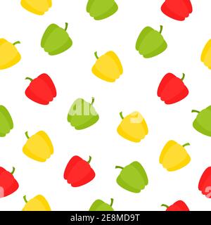Peperoni motivo senza cuciture sfondo bianco. Verdure biologiche sane insieme. Pepe rosso, giallo e rosso fresco. Illustrazione vettoriale. Illustrazione Vettoriale