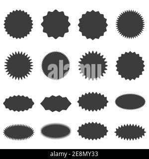 Set adesivi Starburst - collezione di offerte speciali vendita etichette e badge Sunburst rotonde ed ovali. Illustrazione Vettoriale