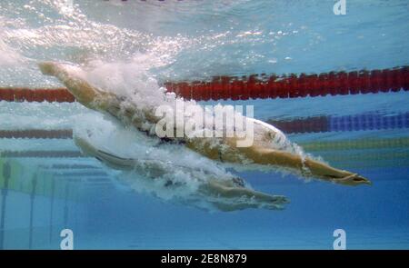 Illustrazione della partenza durante il Swimming Open EDF presso il Lagardere club, a Parigi, Francia, il 2 agosto 2007. Foto Gouhier-Kempinaire/Cameleon/ABACAPRESS.COM Foto Stock