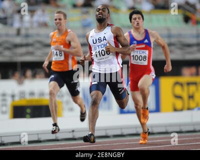 Il Tyson Gay degli Stati Uniti compete nella finale maschile di 200 metri durante l'undicesimo Campionato Mondiale IAAF di Atletica, allo stadio Nagai, a Osaka, Giappone, il 28 agosto 2007. Foto di Gouhier-Kempinaire/Cameleon/ABACAPRESS.COM Foto Stock