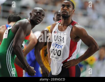 Top Stati Uniti sprinter Tyson Gay e Giamaica ex 100m detentore del record mondiale Asafa Powell hanno fallito i test sulle droghe. Gay, 30 anni, il secondo uomo più veloce congiunto di oltre 100 metri, è stato notificato dalla US Anti-doping Agency venerdì 12 luglio 2013, che il suo campione DI un test fuori gara a maggio aveva restituito un positivo. Powell, il quarto più veloce di tutti i tempi, è stato positivo per uno stimolante vietato ai campionati giamaicani di giugno. File photo : USA' Tyson Gay compete sulla finale maschile di 200 metri durante l'11° Campionato Mondiale IAAF di Atletica, allo stadio Nagai, a Osaka, Giappone, il 28 agosto 2007. Foto Stock