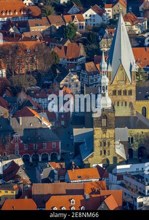 Luftbild, Innenstadtansicht, Altstadt, St. Petri Kirche Alde Kerke, St. Patrokli-Dom, Soest, Soester Börde, Nordrhein-Westfalen, Deutschland, Andachts Foto Stock