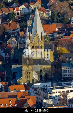 Luftbild, Innenstadtansicht, Altstadt, St. Petri Kirche Alde Kerke, St. Patrokli-Dom, Soest, Soester Börde, Nordrhein-Westfalen, Deutschland, Andachts Foto Stock