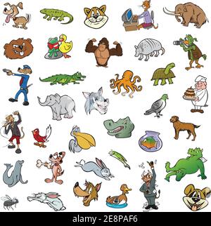 illustrazioni vettoriali di una collezione di animali a fumetti casuali Illustrazione Vettoriale