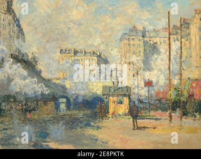 Monet Extérieur de la gare Saint-Lazare, effet de soleil. Foto Stock