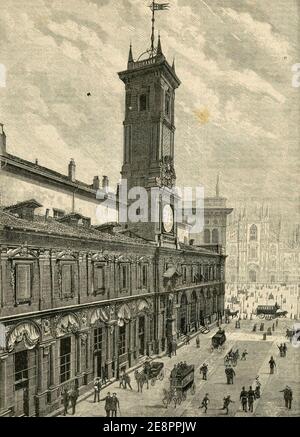 Milano il Palazzo dei Giureconsulti ora della Borsa in Piazza Mercanti. Foto Stock