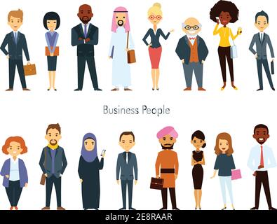 Personaggi professionali multinazionali con elementi di abbigliamento etnico isolati illustrazione vettoriale Illustrazione Vettoriale