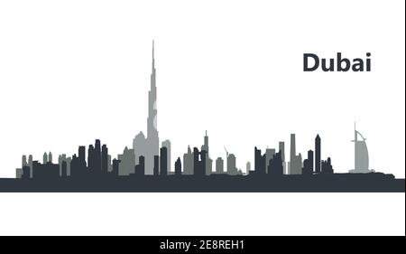 Dubai. Vista panoramica della cityline sull'orizzonte illustrazione della città di Dubai, Emirati Arabi Uniti Illustrazione Vettoriale