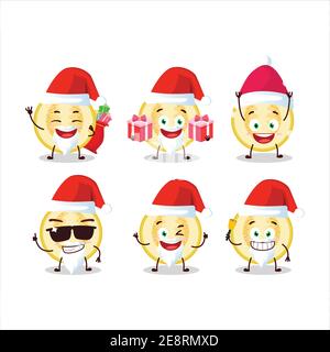 Emoticon di Babbo Natale con fetta di cartoni animati di melone giallo. Illustrazione vettoriale Illustrazione Vettoriale