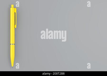 Anno di 2021 colori alla moda. Illuminando la penna gialla su uno sfondo Ultimate Grey. Rendering 3d Foto Stock
