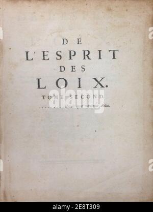 Montesquieu, De l'Esprit des loix (1° ed, 1748, vol. 2, metà titolo). Foto Stock