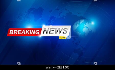 Ultime notizie modello con badge 3d rosso e blu, Ultime notizie su blu scuro con sfondo mappa mondo e terra, TV News show Broadcast templates Foto Stock