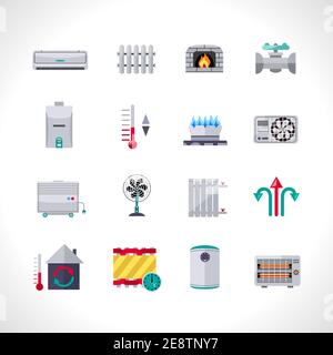 Icone di riscaldamento impostate con impianto elettrico domestico e impianto di climatizzazione simboli illustrazione vettoriale isolata Illustrazione Vettoriale