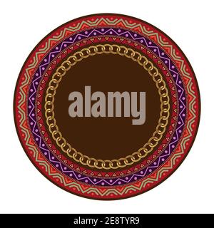 Piastra decorativa con ornamento rotondo in tribali etnici Stile simboli. Illustrazione Vettoriale. Illustrazione Vettoriale