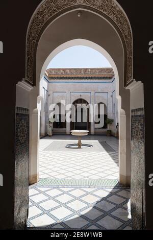 Il 'cortile piccolo' del palazzo Bahia (situato tra il piccolo Riad e il cortile Grande). Marrakech, Marocco Foto Stock