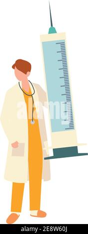 medico con siringa grande e vaccino previene la diffusione di illustrazione vettoriale Illustrazione Vettoriale
