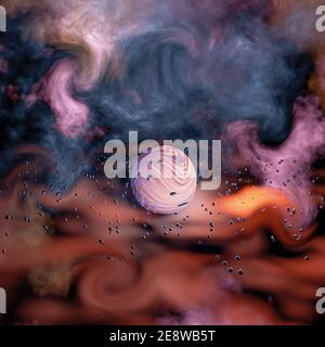 Vortex nebulose e pianeta nello spazio. rendering 3d. Foto Stock