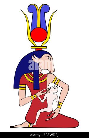 Divinità egizia - Iside con Horus il bambino - guarigione divinità particolarmente invocata nella guarigione dei bambini Foto Stock