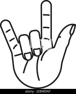Segno a mano che significa che ti amo icona della linea vettoriale per il giorno della lingua dei segni il 23 settembre. Illustrazione Vettoriale